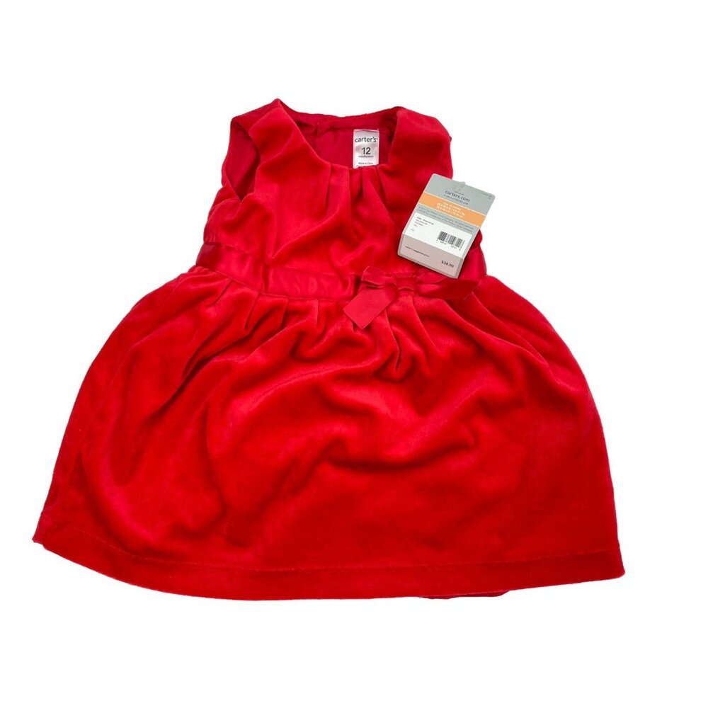 Carters Baby Girl Dress Holiday Size 12 months Red Velvet With Diaper Cover
